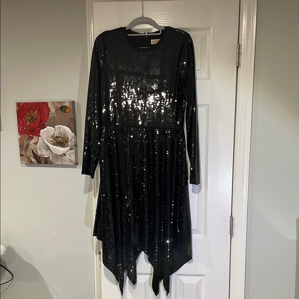 Black Sequin Long Sleeve Dress